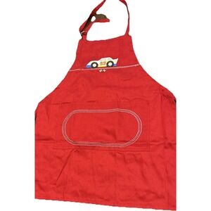 Williams Sonoma Kids Apron Red Race Car Embroidered Cotton One Size Pocket